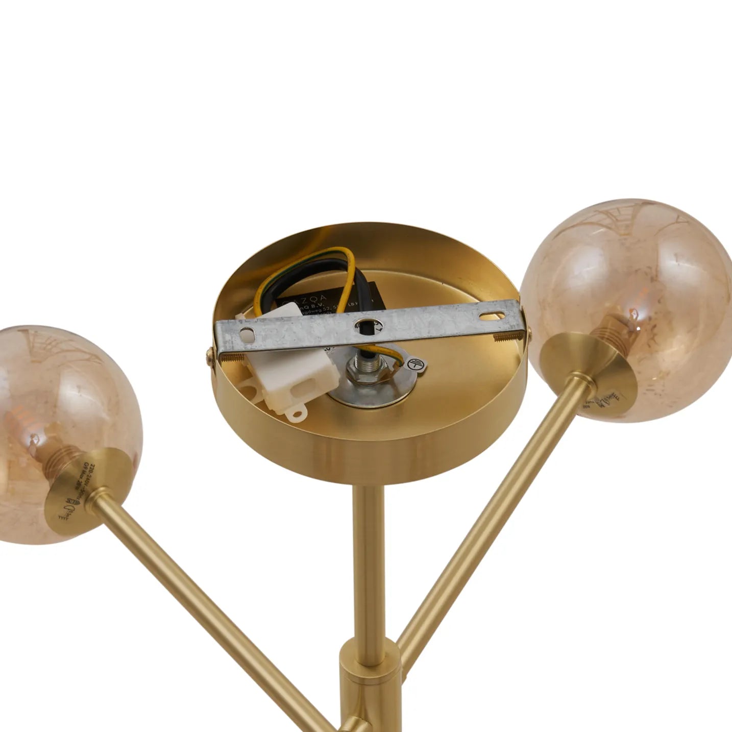 Ceiling Light – 6 Amber Glass Shades with Gold Metal Frame