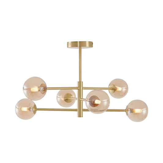 Ceiling Light – 6 Amber Glass Shades with Gold Metal Frame