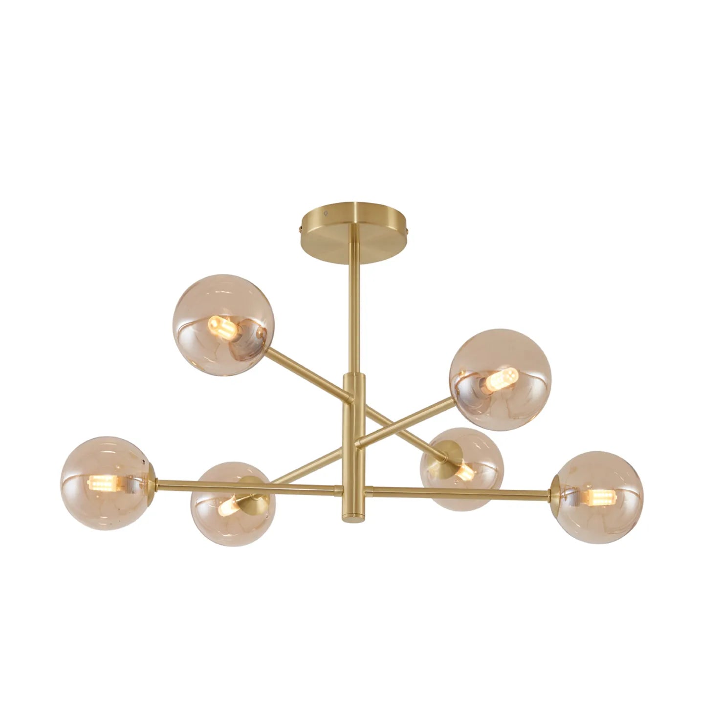 Ceiling Light – 6 Amber Glass Shades with Gold Metal Frame
