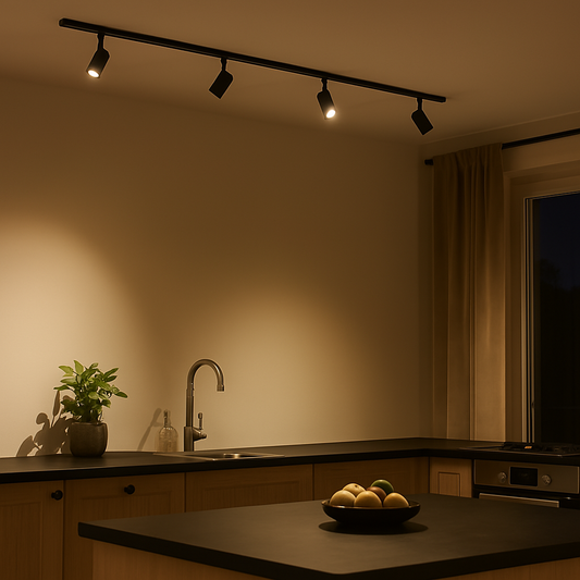 Track Lighting System – 5 Adjustable Black Spotlights, 1-Phase, 286 cm